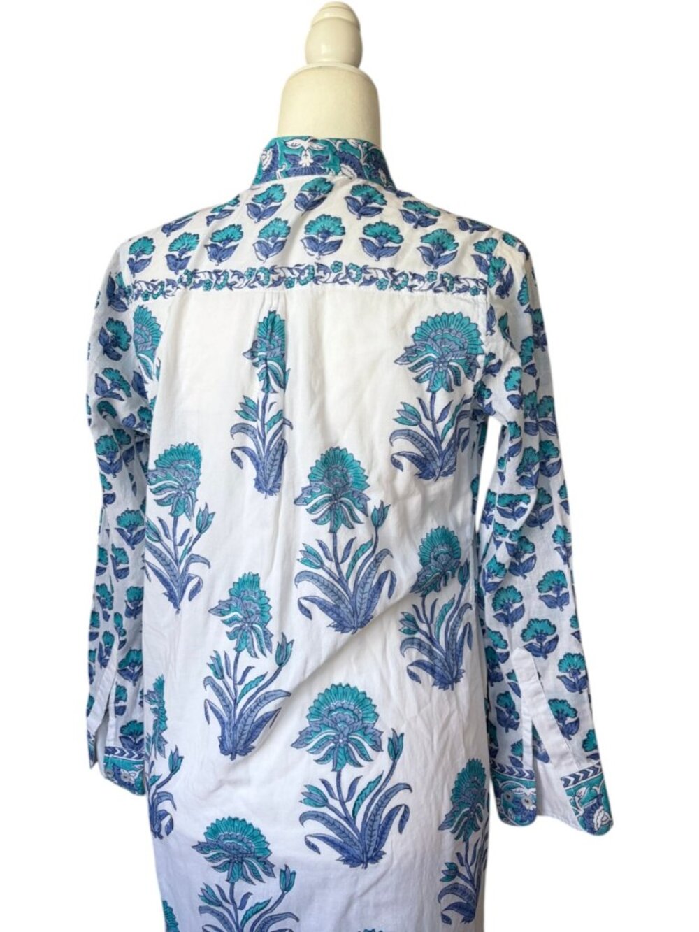 Bella Tu Aster Shirtdress Maxi Blue Floral Cotton Long Sleeve Modest Size Small - Picture 6 of 8